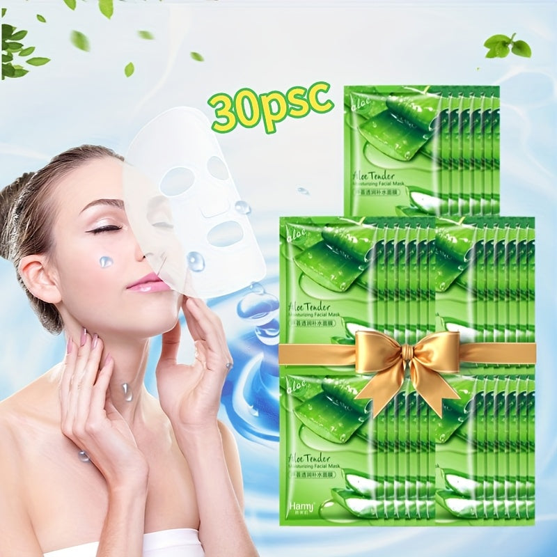 30pcs Aloe Vera Hydrating Face Masks, 0.85oz Each- Oil Control& Pore Minimizing, Moisturizing After-Sun Care, & Nourishing for All Types
